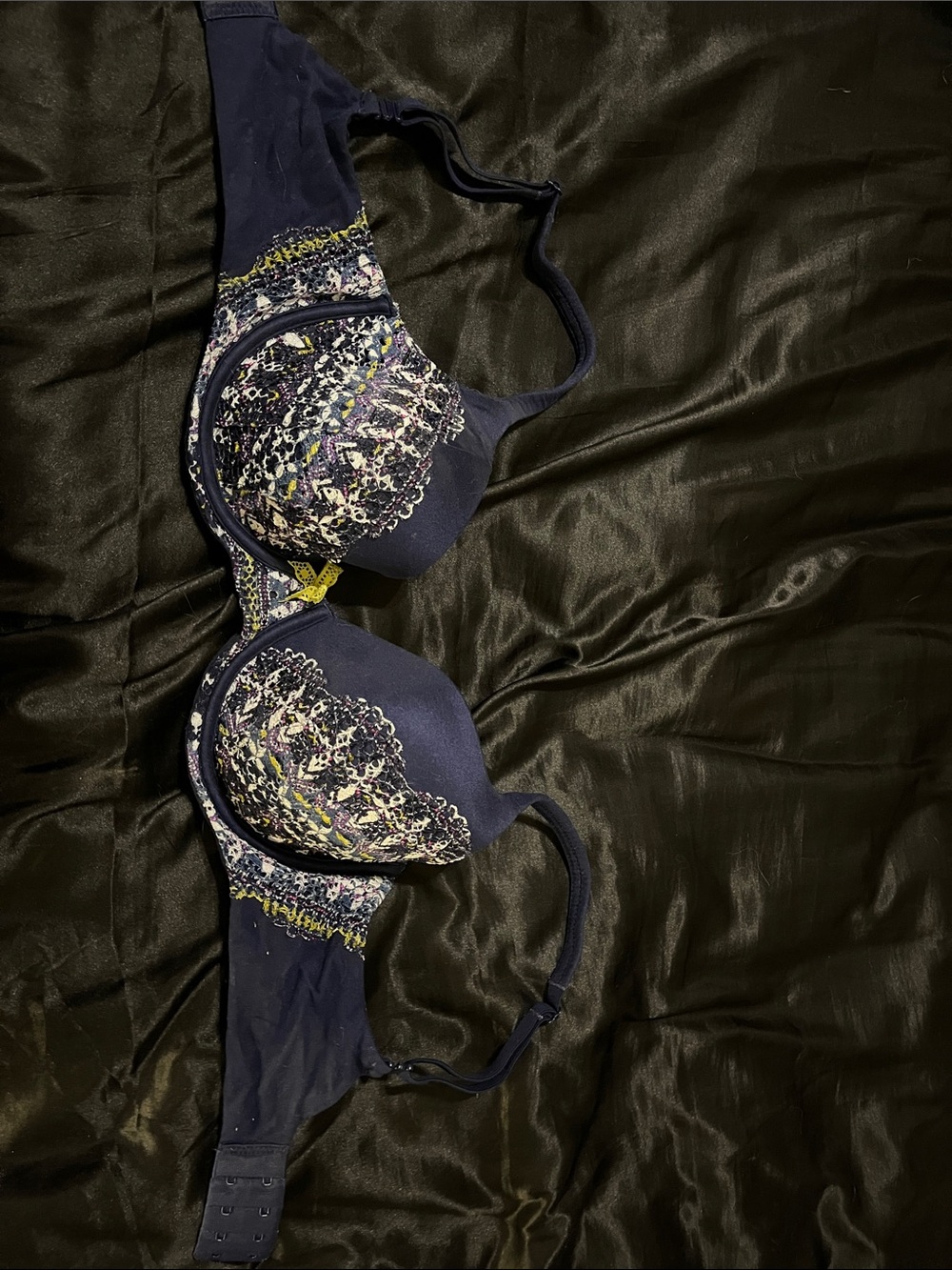 Victoria's Secret Navy Embroidered Underwire Bra with Multicolor Accents